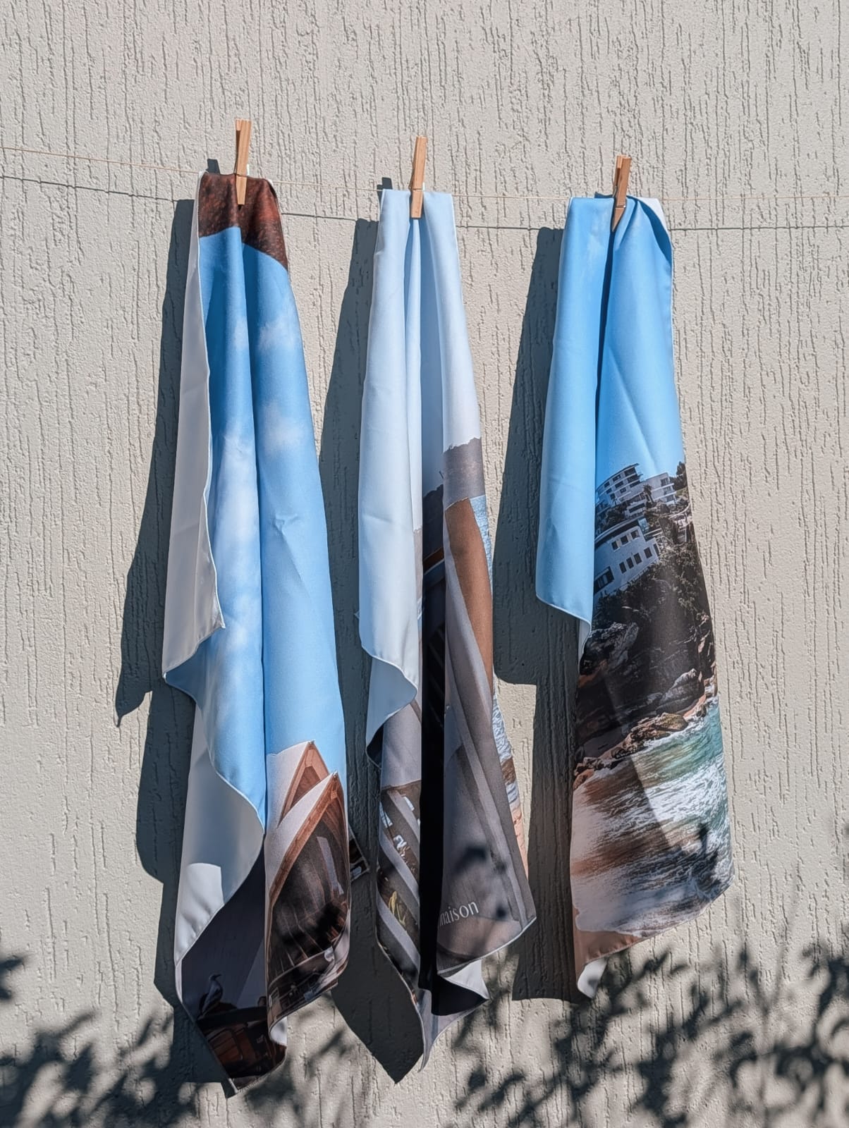 Sydney Opera House, Bondi Icebergs, and coastal tea towels drying on a clothesline in the sun — Coastal Collection, Brené La Maison